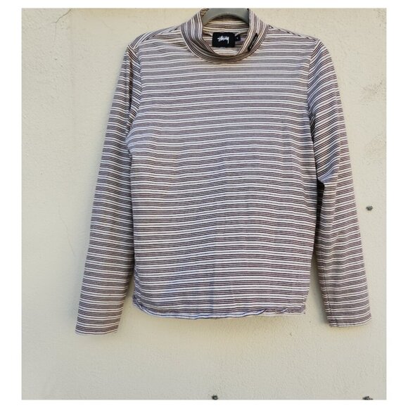STUSSY Brown Striped Long Sleeve Turtleneck Tee - Picture 4 of 11